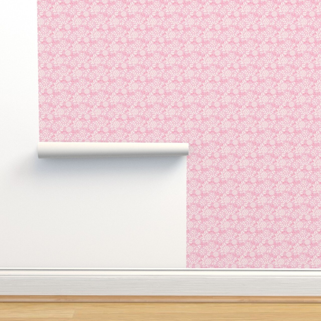 Floral Geometric Garden Nouveau Japon Blue Pink White Custom Removable Wallpaper by Spoonflower Peel & Stick Wallpaper 2FT Wide